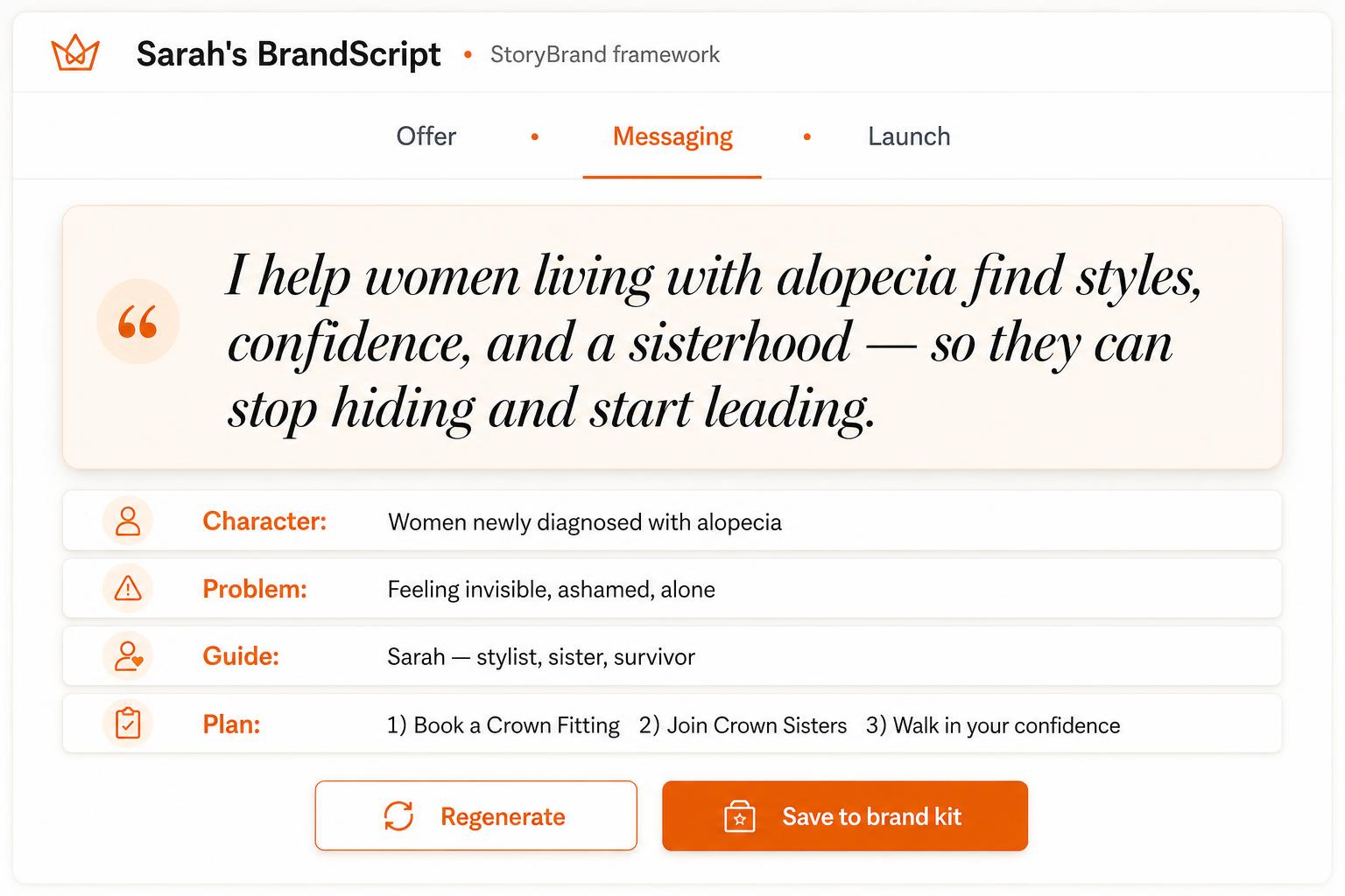 A one-liner so clear, her clients repeat it for her.